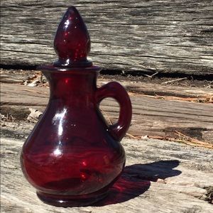 AVON Ruby Red Glass Cruet Bottle Pitcher Strawberr